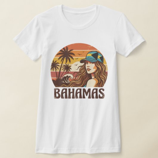 Retro Bahamas Beach Women Summer Vacation Sunset  Tシャツ (レイダウン)