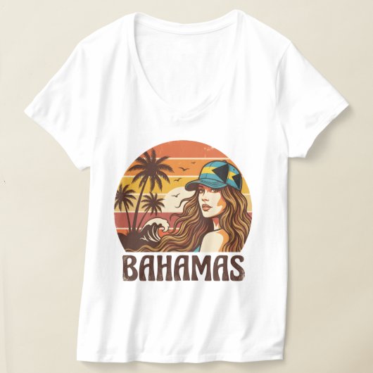 Retro Bahamas Beach Women Summer Vacation Sunset  Tシャツ (レイダウン)