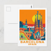 Retro Barcelona Spain Travel Postcard ポストカード (正面/裏面)
