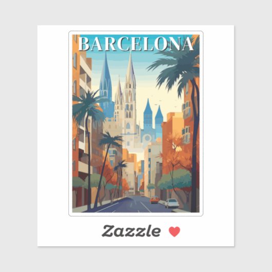 Retro Barcelona Vintage Travel Illustration シール (シート)