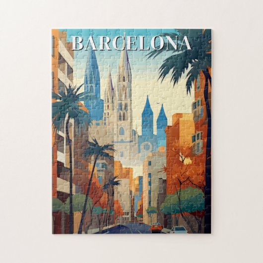 Retro Barcelona Vintage Travel Illustration ジグソーパズル (縦)