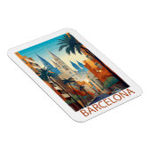 Retro Barcelona Vintage Travel Illustration マグネット (右側)