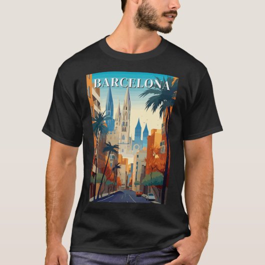 Retro Barcelona Vintage Travel Illustration Tシャツ (正面)