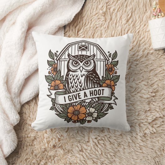 Retro barn owl 'I give a hoot' design クッション (ブランケット)