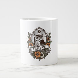 Retro barn owl 'I give a hoot' design ジャンボコーヒーマグカップ