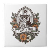 Retro barn owl 'I give a hoot' design タイル (正面)