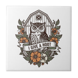 Retro barn owl 'I give a hoot' design タイル