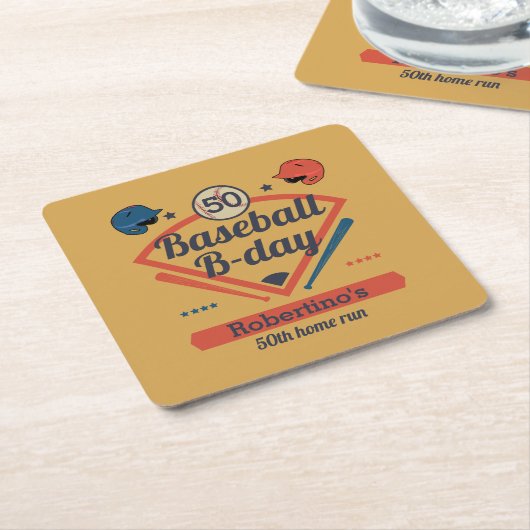 Retro Baseball B-Day Men's 50th Birthday スクエアペーパーコースター (アングル)