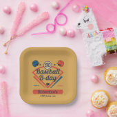 Retro Baseball B-Day Men's 50th Birthday ペーパープレート (パーティー)