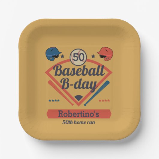 Retro Baseball B-Day Men's 50th Birthday ペーパープレート (正面)