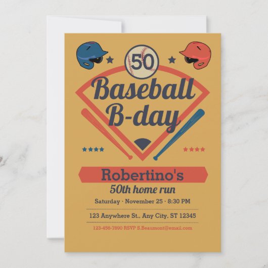 Retro Baseball B-Day Men's 50th Birthday 招待状 (正面)