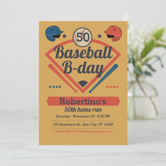 Retro Baseball B-Day Men's 50th Birthday 招待状 (スタンド正面)