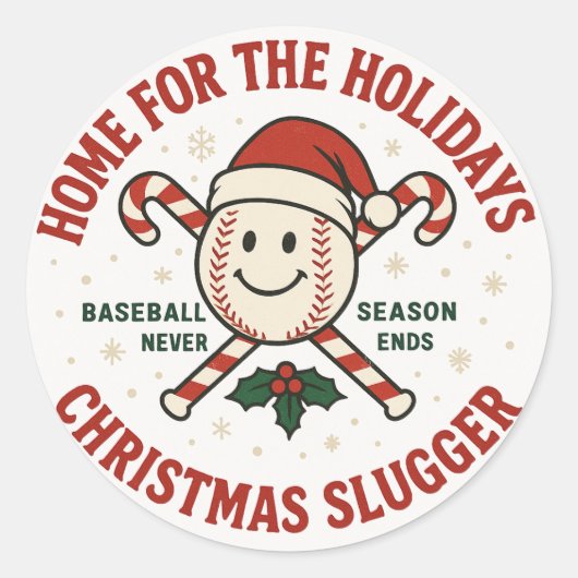 Retro Baseball Christmas "Home for the Holidays"  ラウンドシール (正面)