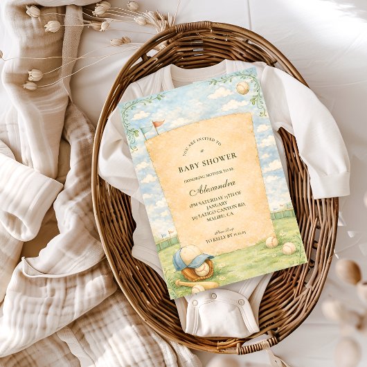 Retro Baseball Field Baby Shower 招待状