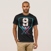 Retro Baseball Player Number 9 Drip Art Neon Blue  Tシャツ (正面フル)