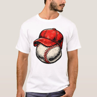 Retro Baseball Wearing Red Cap Sports Graphic Tシャツ