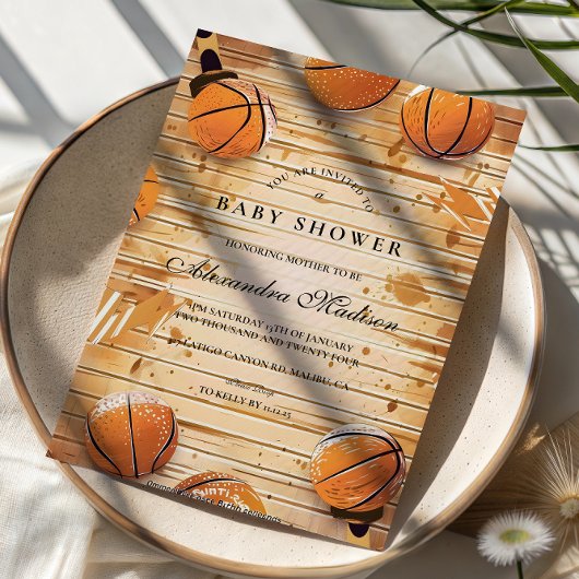Retro Basketball Baby Shower 招待状