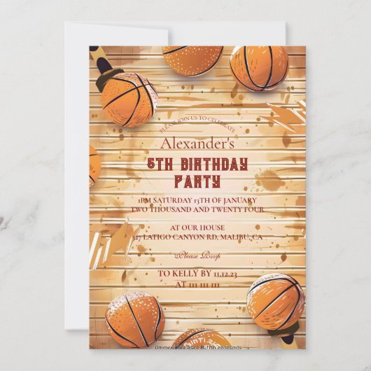 Retro Basketball Court Birthday 招待状 (正面)
