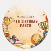 Retro Basketball Trophy Birthday ラウンドシール (正面)