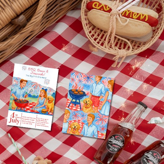 Retro BBQ Brews Fireworks Picnic 4th of July 250th 招待状