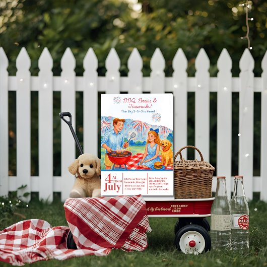 Retro BBQ Brews Fireworks Picnic 4th of July 250th 招待状