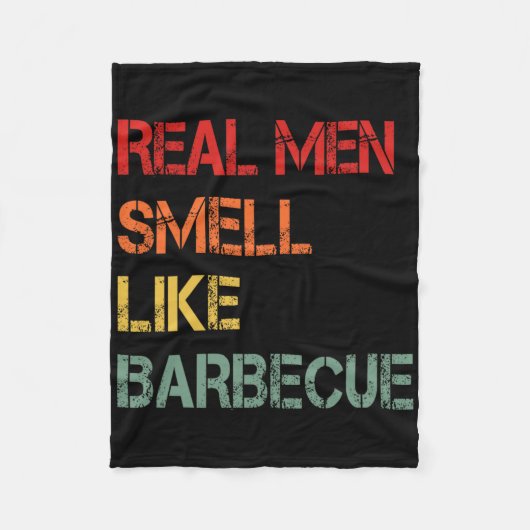 Retro Bbq Real Men Smell Like Byrbecue Smoke Funny フリースブランケット (正面)