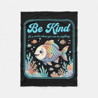 Retro Be Kind Fish Rainbow Autism Awareness SPED フリースブランケット