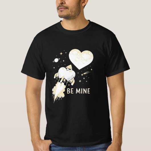 Retro Be Mine Space Rocket Valentine Art Tシャツ (正面)