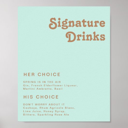 Retro Beach | Aqua Signature Drinks Sign ポスター (正面)