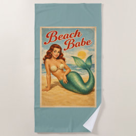 Retro Beach Babe Pin-Up Mermaid | Teal Mermaidcore ビーチタオル