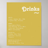 Retro Beach | Gold Wedding Drinks Menu Sign ポスター (正面)