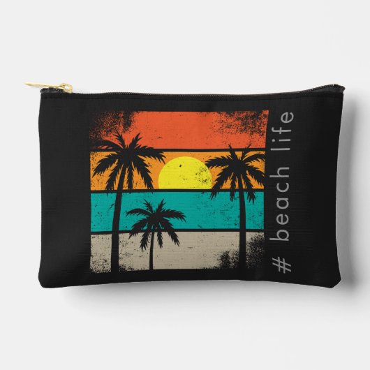 Retro Beach Life, Black Silhouette アクセサリーポーチ (正面)