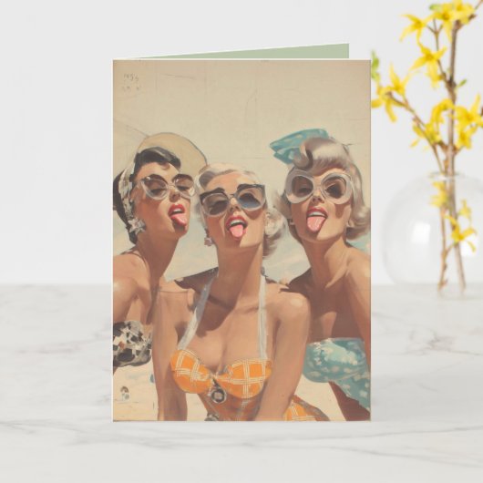 Retro Beach Pin-Up Vibes カード (黄色い花)