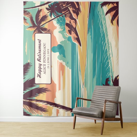 Retro beach retirement Party photo backdrop タペストリー (インサイチュ)