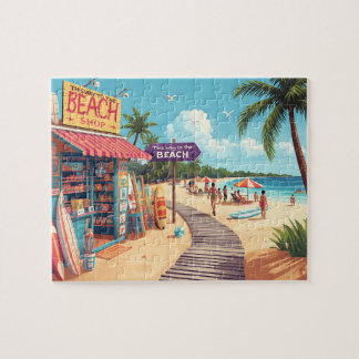 Retro Beach Shop & Boardwalk Vacation Scene ジグソーパズル