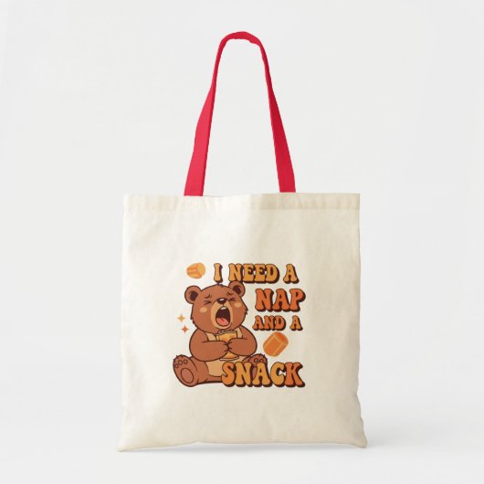Retro Bear Nap and Snack Canvas Tote Bag トートバッグ (正面)