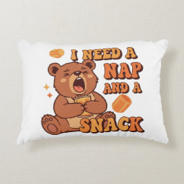Retro Bear Nap and Snack Rectangular Pillow アクセントクッション