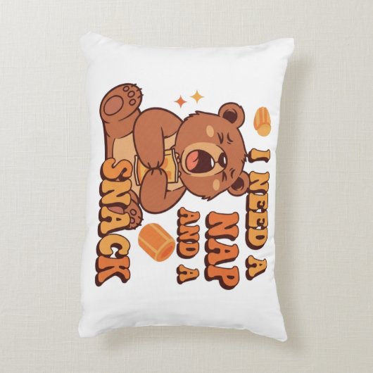 Retro Bear Nap and Snack Rectangular Pillow アクセントクッション (裏面(縦))