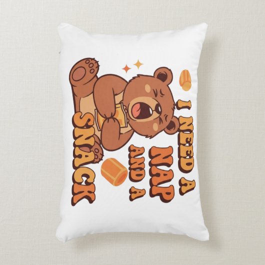 Retro Bear Nap and Snack Rectangular Pillow アクセントクッション (正面(垂直))