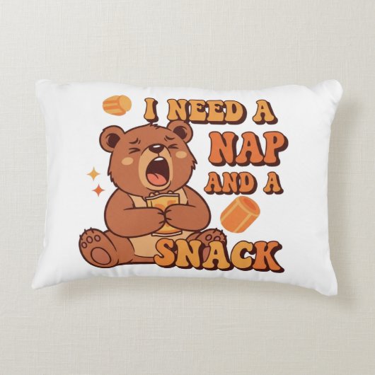 Retro Bear Nap and Snack Rectangular Pillow アクセントクッション (裏面)