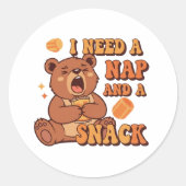 Retro Bear Needs a Nap Vinyl Sticker ラウンドシール (正面)