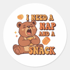 Retro Bear Needs a Nap Vinyl Sticker ラウンドシール