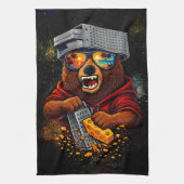 Retro Bear With Cheese Grater Hat and Sunglasses キッチンタオル (縦)