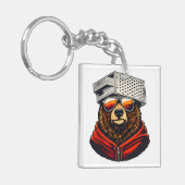Retro Bear with Cheese Grater Hat and Sunglasses キーホルダー (正面左)