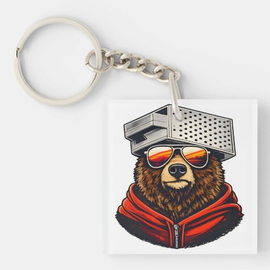 Retro Bear with Cheese Grater Hat and Sunglasses キーホルダー (正面)