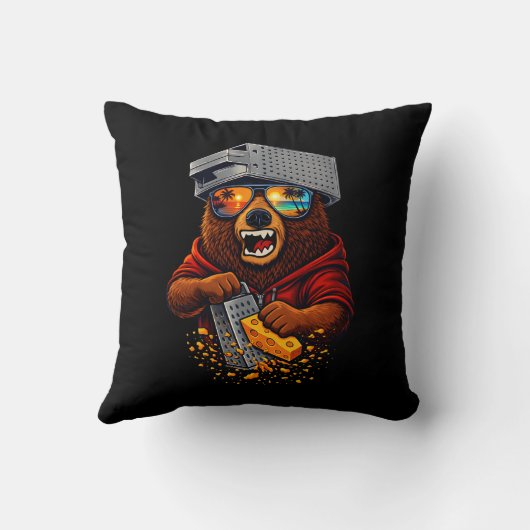 Retro Bear With Cheese Grater Hat and Sunglasses クッション (裏面)