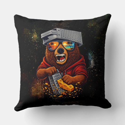 Retro Bear With Cheese Grater Hat and Sunglasses クッション (裏面)