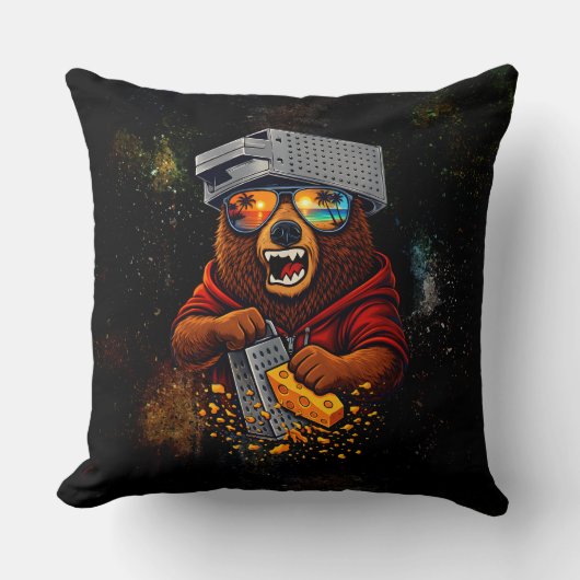 Retro Bear With Cheese Grater Hat and Sunglasses クッション (正面)