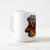 Retro Bear With Cheese Grater Hat and Sunglasses コーヒーマグカップ (正面左)