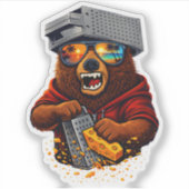 Retro Bear With Cheese Grater Hat and Sunglasses シール (正面)